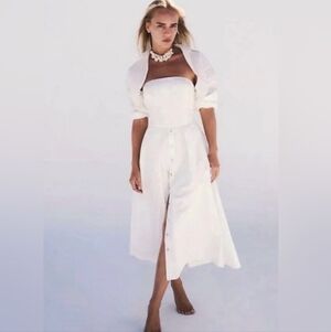White Button-Front Tie-Waist Shirt Dress
